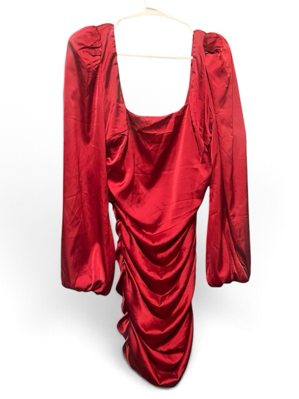 Oh Polly Red Satin Ruched Mini Dress